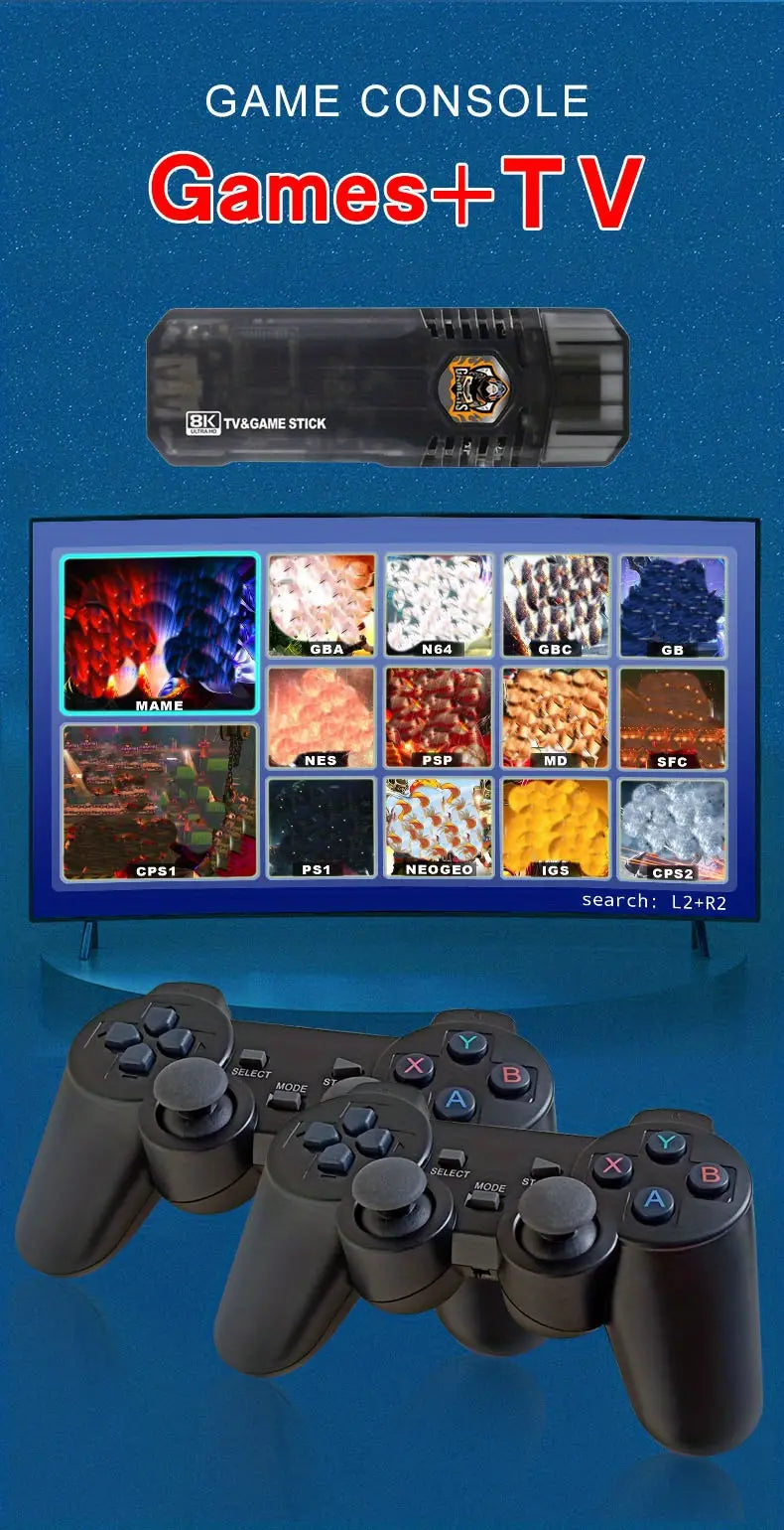 Dual System 8K HD TV Stick / drahtlose Retro Classic Video Game Konsolen mit Fernbedienungen