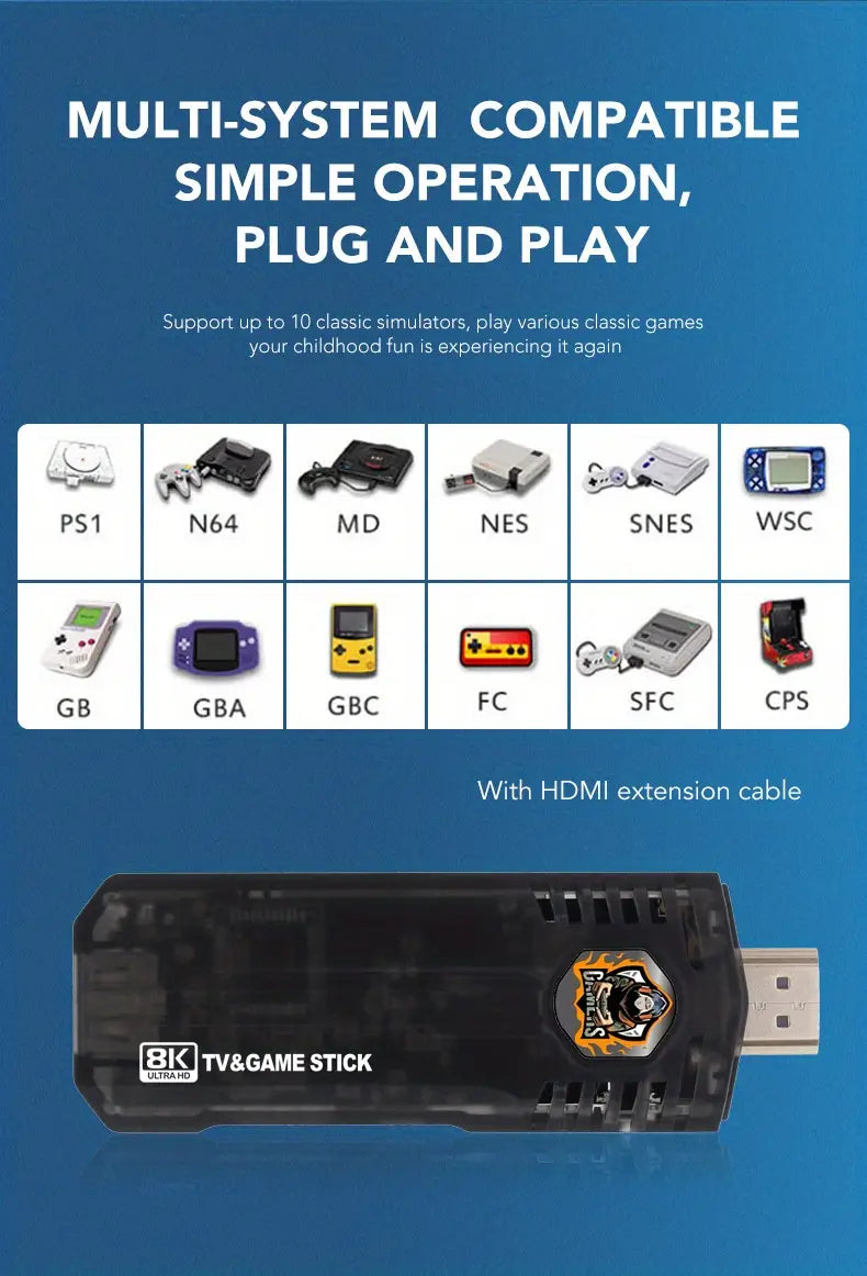 Dual System 8K HD TV Stick / drahtlose Retro Classic Video Game Konsolen mit Fernbedienungen