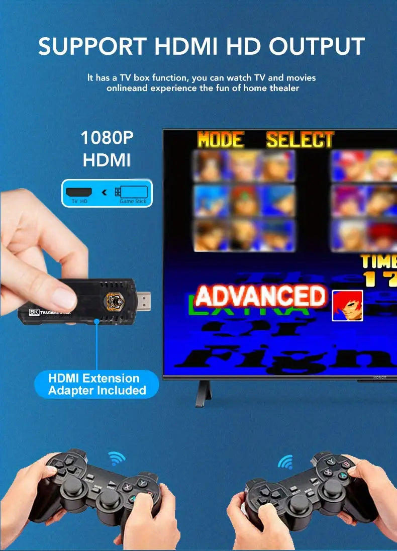 Dual System 8K HD TV Stick / drahtlose Retro Classic Video Game Konsolen mit Fernbedienungen